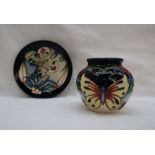 A Moorcroft pottery vase decorated in the Burley Butterfly pattern by Rachel Bishop, impressed mark,