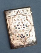 A Victorian silver, enamel anf yelllw metal overlaid card case,