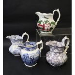 A Swansea pottery blue and white jug "cottage girl" pattern together with three other Swansea