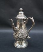 A late Victorian silver chocolate pot, of baluster form with a domed cover,