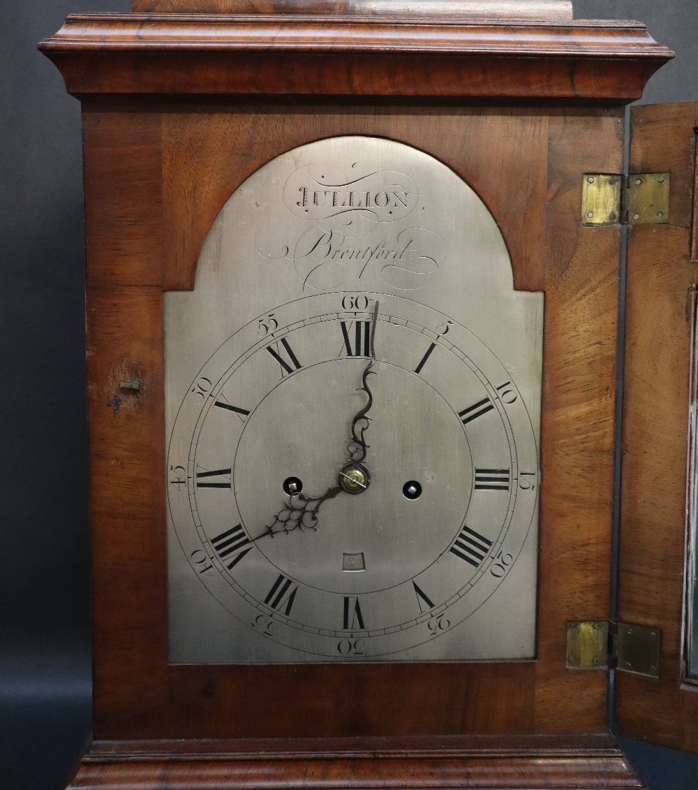 An 18th century walnut cased bracket clock, the silvered dial signed "Jullion, - Image 3 of 7