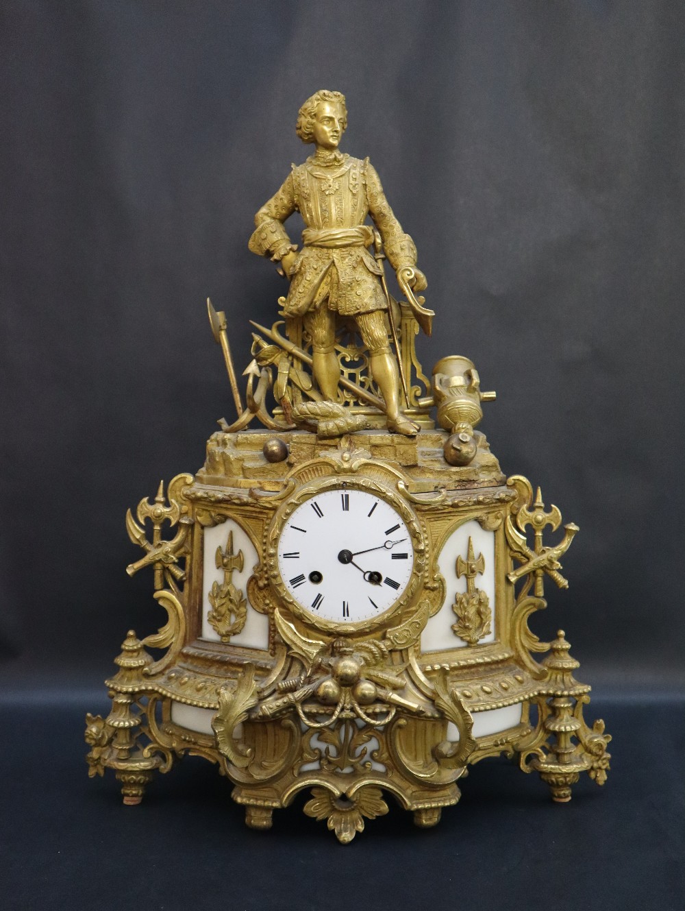 A 19th century French ormolu mantle clock, surmounted by a sea captain, - Image 5 of 10