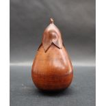Treen - a caddy in the shape of a pear, the leaf top unscrewing to a vacant interior, 11.