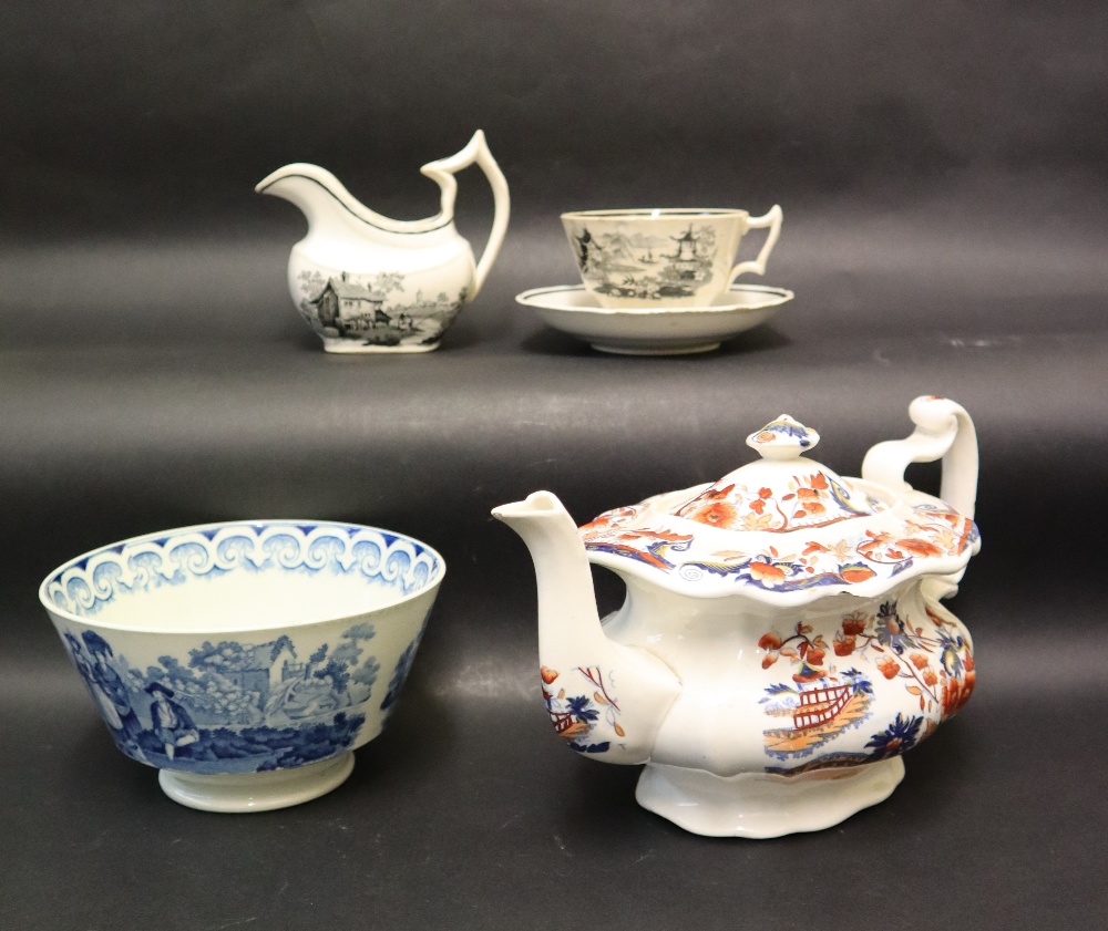 A Llanelly pottery Amherst Japan pattern teapot together with a Swansea blue and white Ladies with - Image 2 of 12