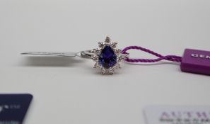 Gemporia - A 1.84cts pear shaped Tanzanite and diamond platinum set ring, metal 8.