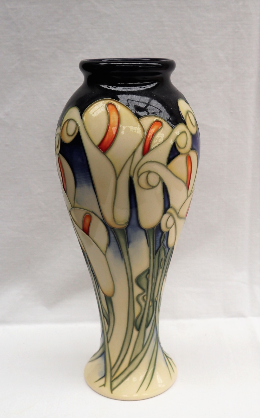 A Moorcroft pottery inverted baluster vase decorated with white calla lilies, signed Kerry Goodwin, - Image 7 of 7