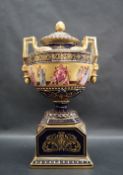 A Vienna twin handled vase and cover,