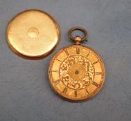 An 18ct yellow gold open faced pocket watch, the gilt dial; with Roman numerals,42cm diameter,