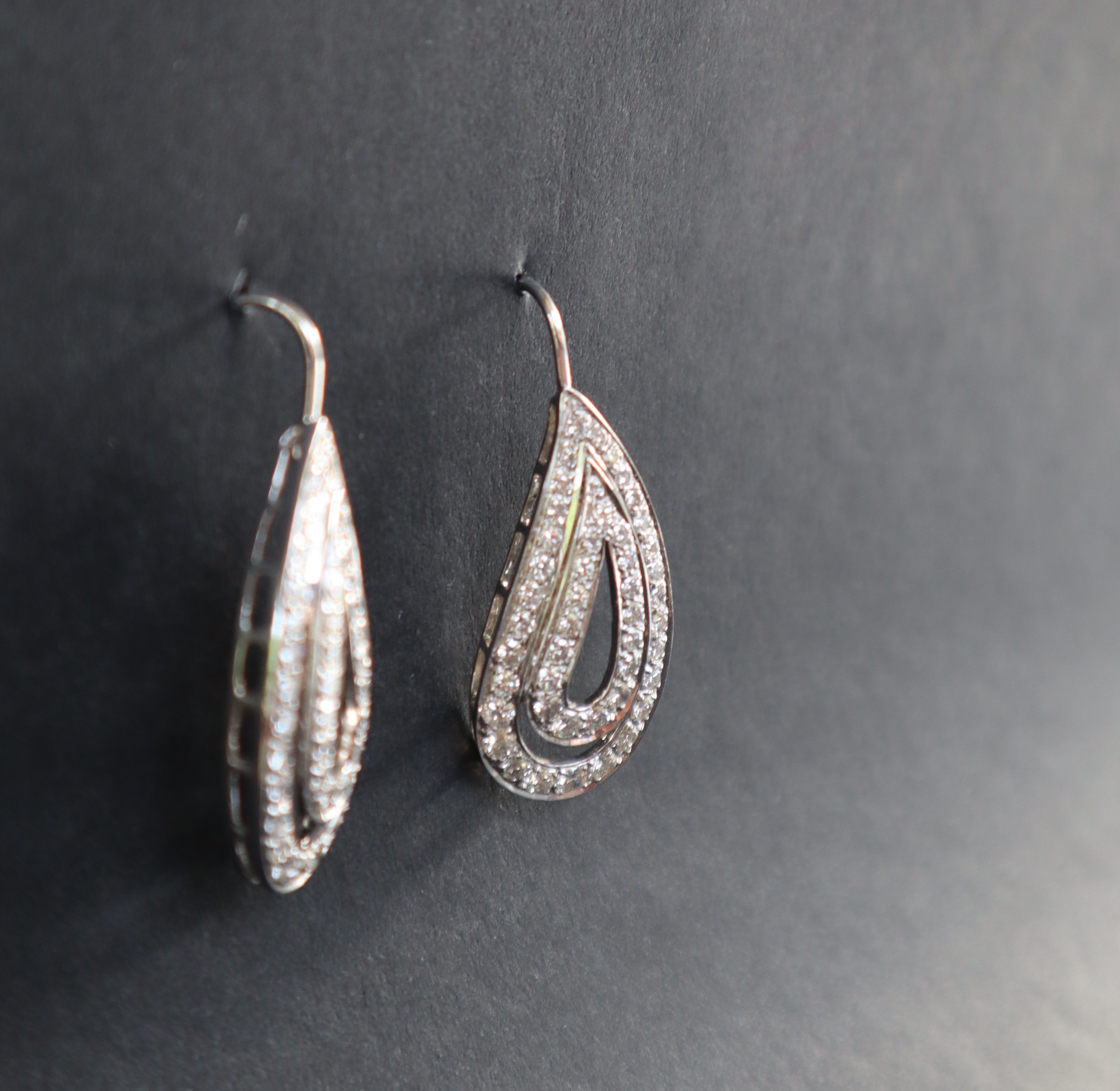 A pair of diamond drop earrings of tear drop shape, - Image 2 of 9