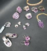 A pair of amethyst and silver drop earrings together with a collection of Gemporia jewellery