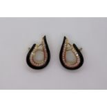 A pair of diamond, onyx and 18ct gold hoop earrings,