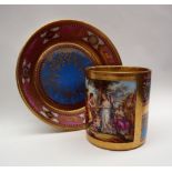 A Vienna style porcelain cabinet cup and saucer, Painted with cupid and other figures,
