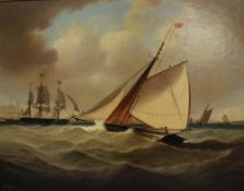 Robert Moore Boats at sea Oil on board Signed 33.5 x 43.