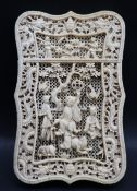 A 19th century Chinese Canton ivory visiting card case, with an arched top,