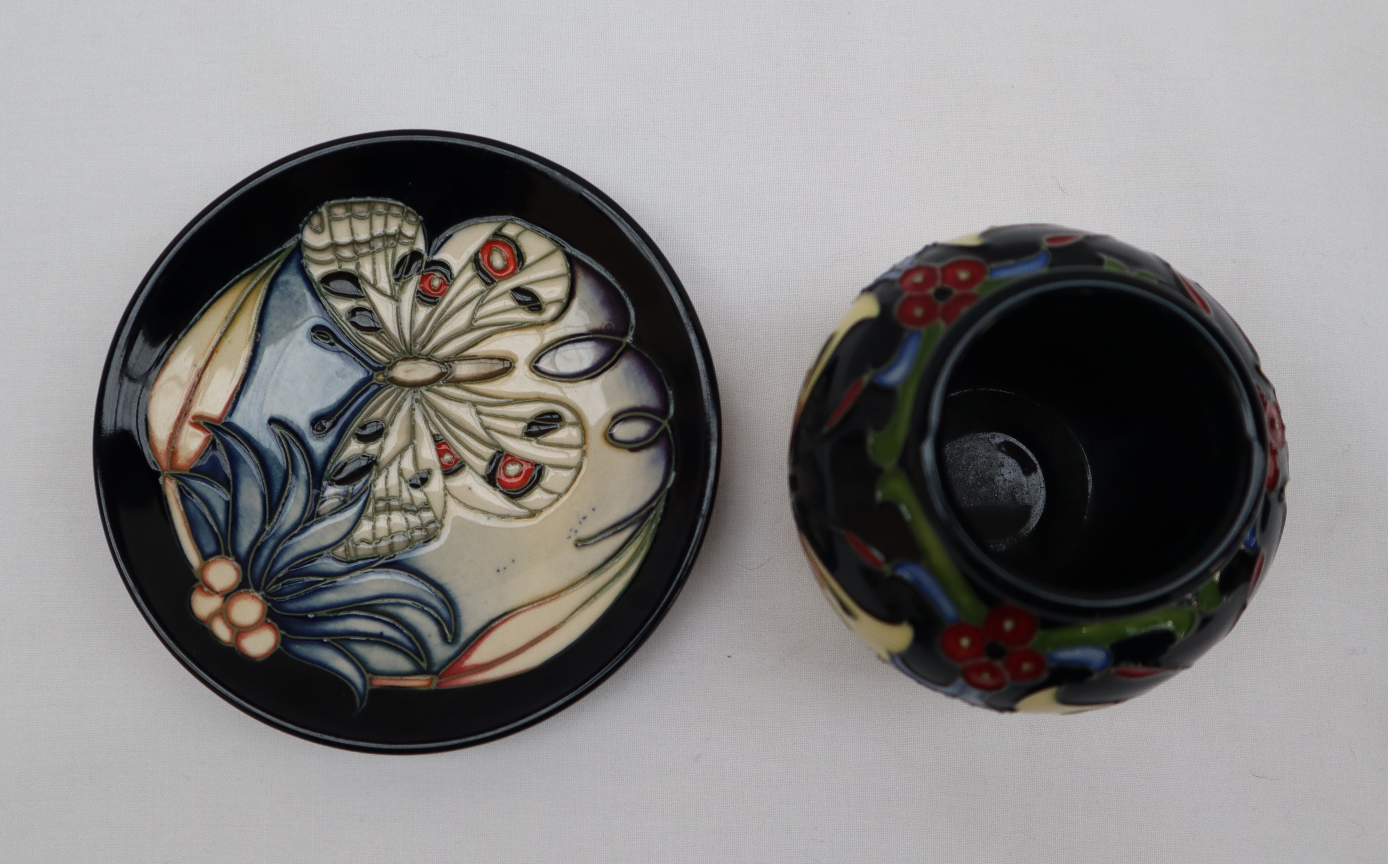 A Moorcroft pottery vase decorated in the Burley Butterfly pattern by Rachel Bishop, impressed mark, - Image 3 of 4