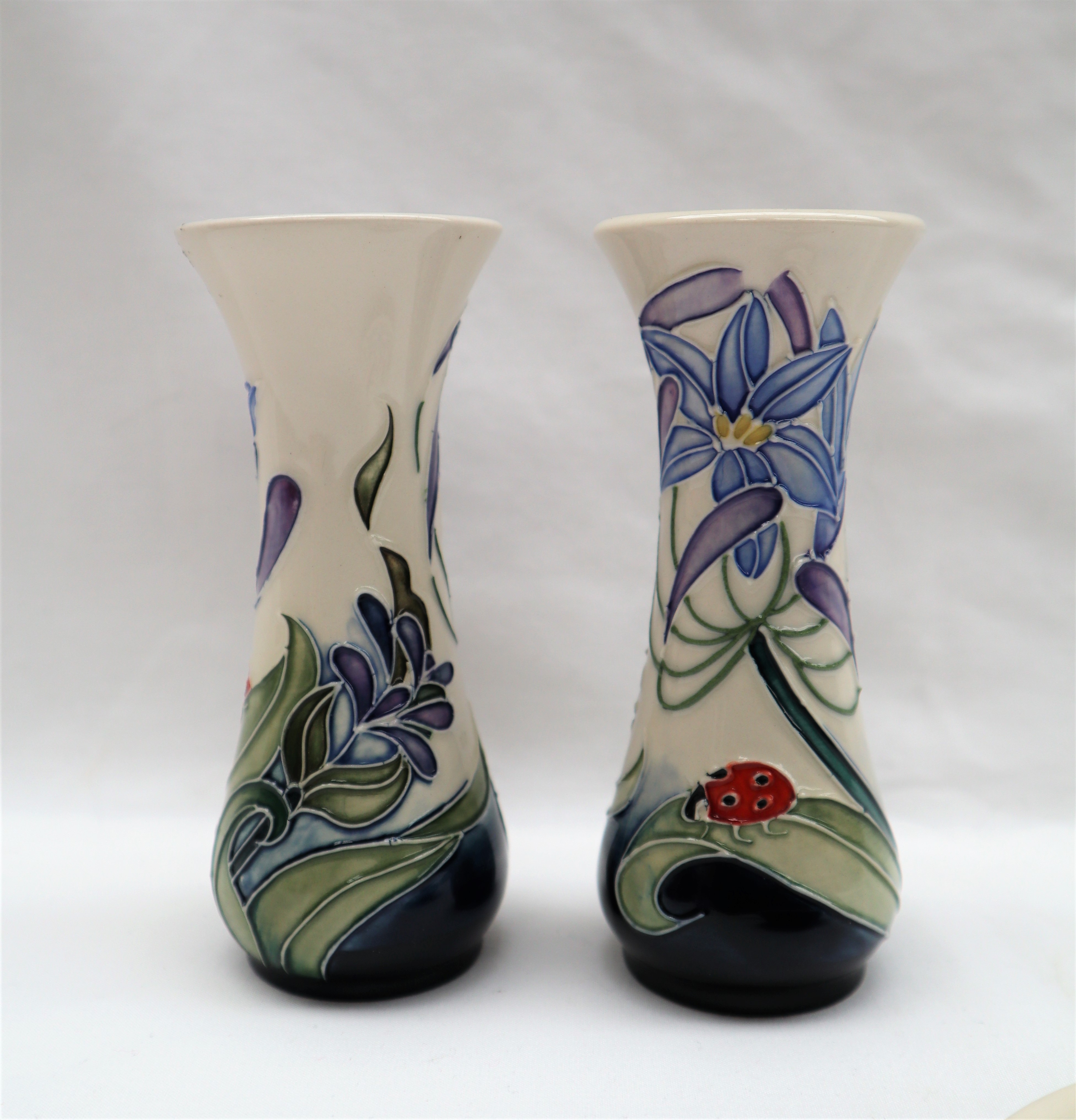 A pair of Moorcroft pottery vases painted in the Fly Away Home pattern, - Image 3 of 6