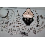 A collection of paste set jewellery including earrings,