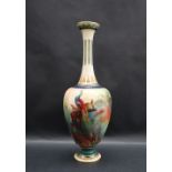 A Royal Worcester bottle vase painted with peacocks in a woodland signed by Jack Southall,