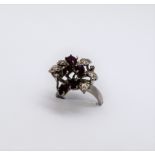 A ruby and diamond cluster ring,