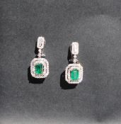 A pair of emerald and diamond drop earrings,