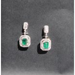 A pair of emerald and diamond drop earrings,