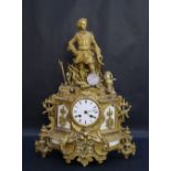 A 19th century French ormolu mantle clock, surmounted by a sea captain,