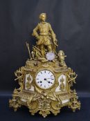 A 19th century French ormolu mantle clock, surmounted by a sea captain,