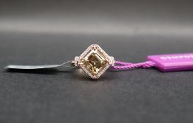 Gemporia - An asscher cut csarite and diamond 18k gold ring, with a 2.
