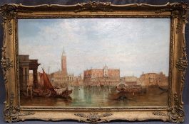 19th century continental School A Venetian scene Oil on canvas Indistinctly signed 29.