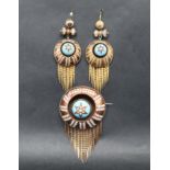 A Victorian yellow metal, turquoise and white enamel,