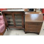 An Edwardian mahogany bureau together with a bookcase with a pair of glazed doors