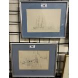 Reverend Calvert Richard Jones Rigging Pencil Sketch Together with another of ships in a bay