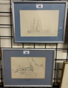 Reverend Calvert Richard Jones Rigging Pencil Sketch Together with another of ships in a bay