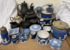 A collection of Wedgwood and Adams blue jasper wares together with black basalts etc