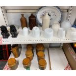 Hornsea storage jars together with hardstone dogs of foo, jelly moulds,