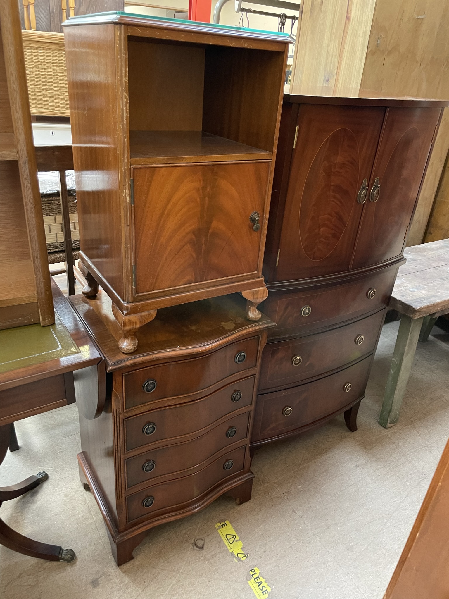 A 20th century walnut wardrobe together with a 20th century mahogany side cabinet and a serpentine - Image 2 of 2
