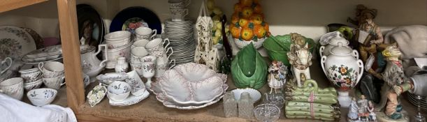 Assorted Fairings together with pottery figures, asparagus pot, leaf dishes,