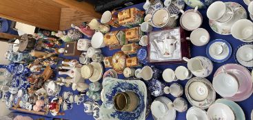 A large lot including prunus pattern ginger jars and covers, vases, electroplated kettle on stand,