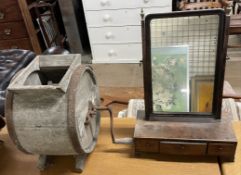 A 19th century mahogany toilet mirror together with a pine butter churn