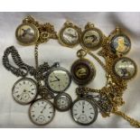 A Silver open faced pocket watch on a chain, together with another silver pocket watch,