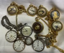 A Silver open faced pocket watch on a chain, together with another silver pocket watch,