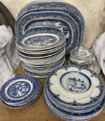 A collection of Swansea blue and white and other pottery blue and white plates, meat plates,