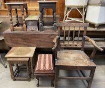 A Victorian mahogany pembroke table together with two joynt stools, another two stools,
