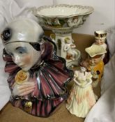 A Coalport figure Karen, together with two Toby jugs,