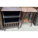 A 20th century oak occasional table together with a 20th century oak magazine / sider cabinet