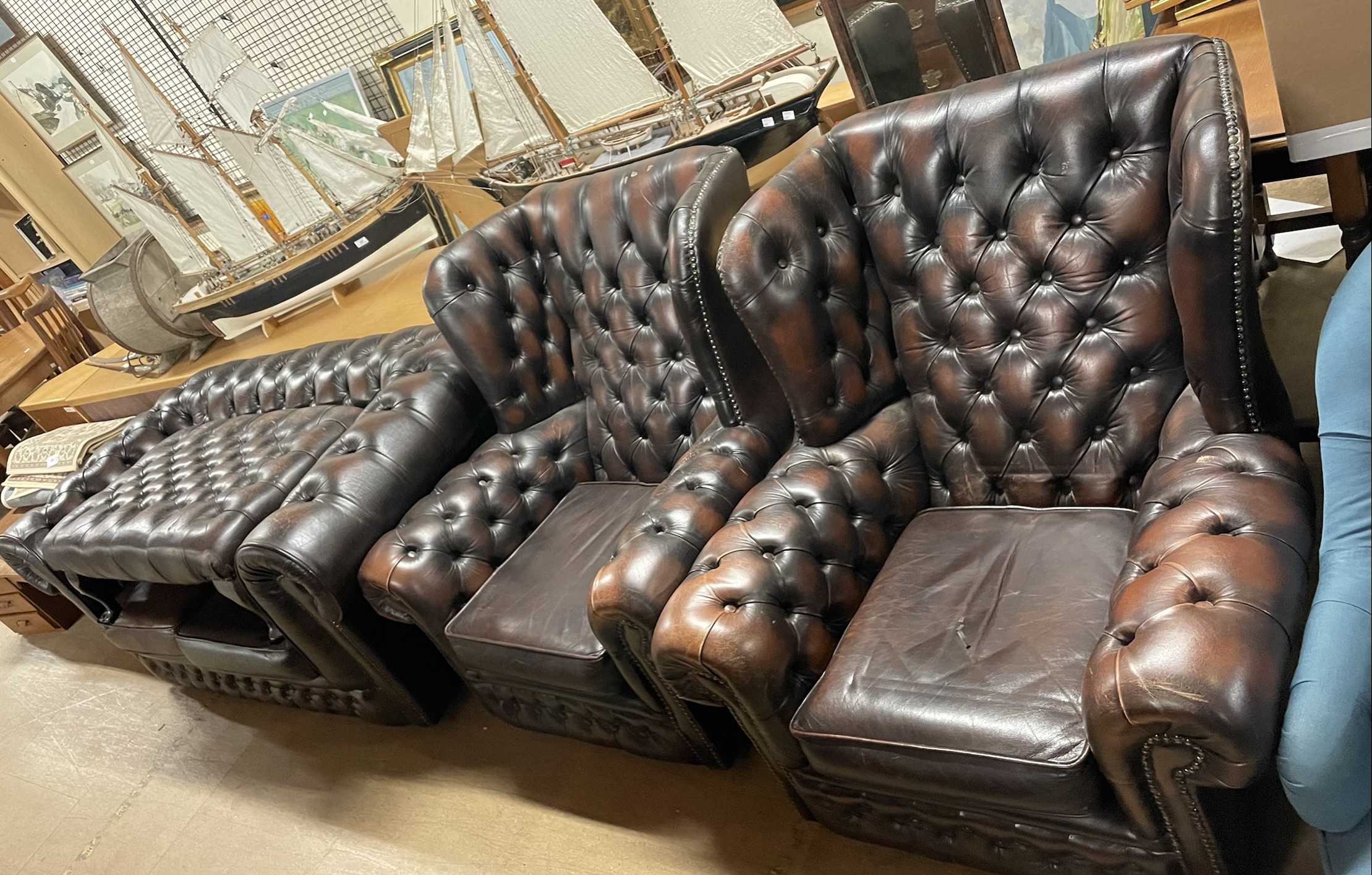 A brown leather chesterfield four piece suite - Image 2 of 2