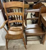 A kitchen ladderback elbow chair together with a provincial dining chair