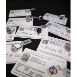 Gemporia - A Zambian amethyst and white topaz sterling silver ring size P to Q,