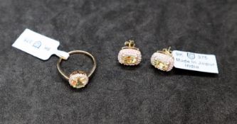 Gemporia - A pair of csarite and white zircon 9k gold earrings together with a csarite and white