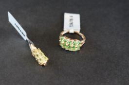 Gemporia - A tsavorite garnet and white zircon 9k gold ring, size L to M,